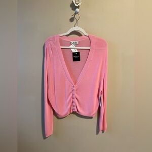 NWT Flawed Carmen Marc Valvo pink cardigan sweater size medium